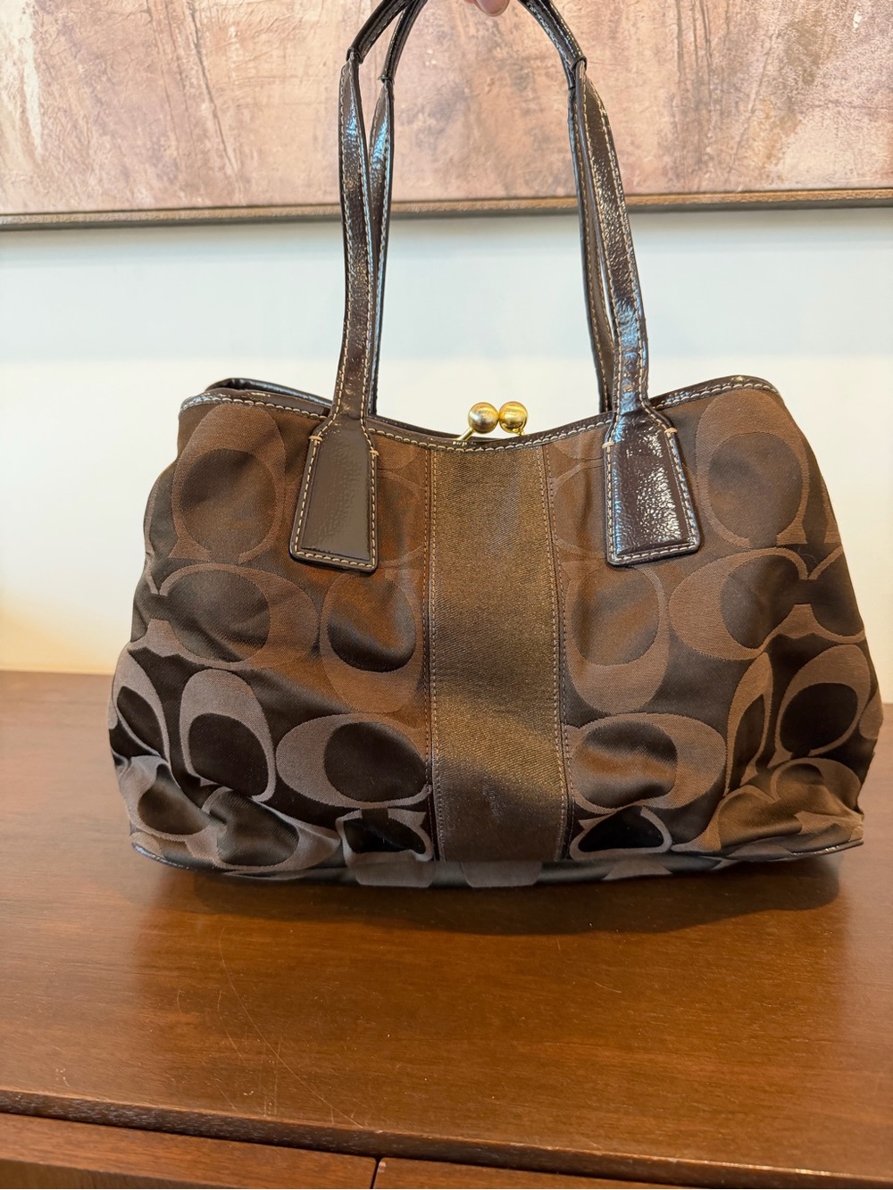 Genuine COACH Brown Signature Logo HANDBAG Purse Tote H1173-F18036 EUC - Picture 5 of 17